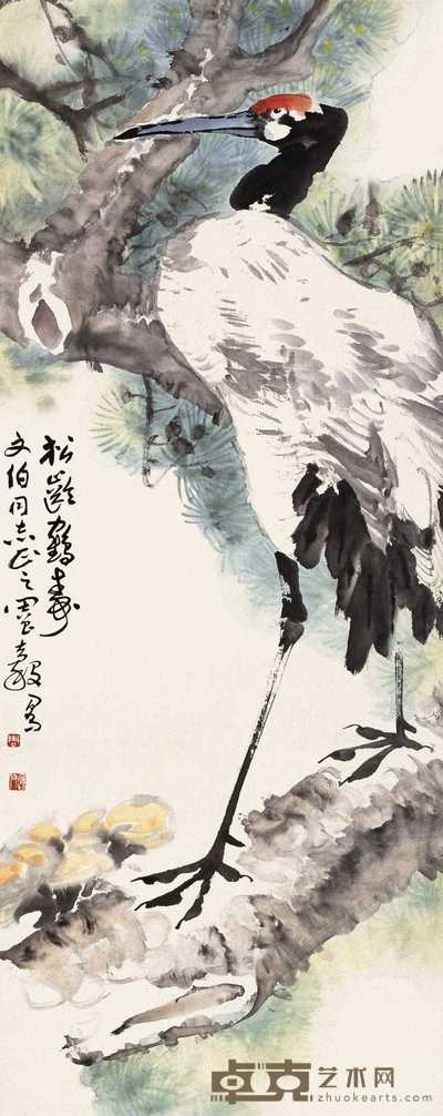 周昌谷 松龄鹤寿 立轴 124×51cm